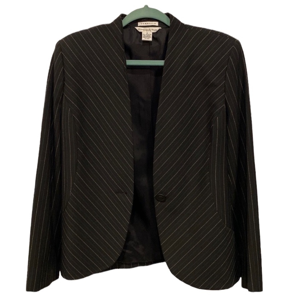 Preston & York Black Single Button Pinstripe Women’s Blazer Jacket Size 12